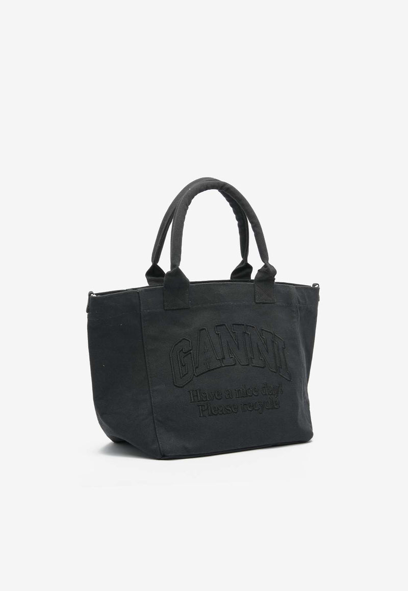 GANNI Small Easy Canvas Tote Bag Black A5972BLACK