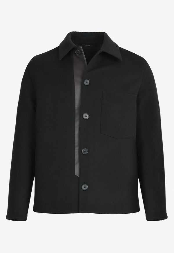Leather-Insert Wool Overshirt in Wool