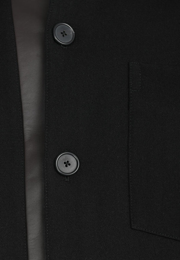 Leather-Insert Wool Overshirt in Wool