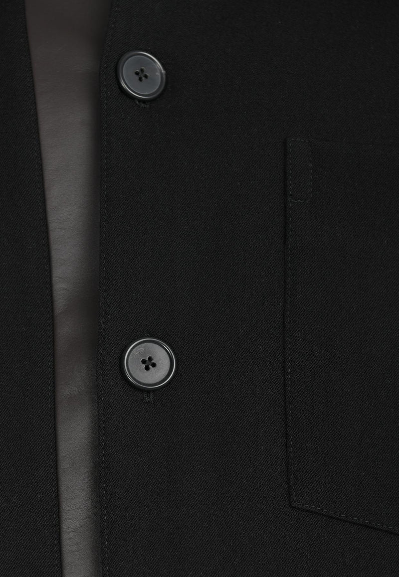 Leather-Insert Wool Overshirt in Wool