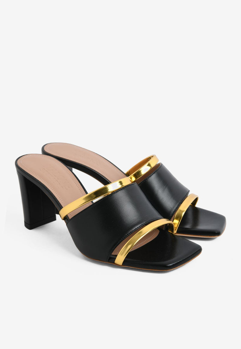 Malone Souliers Demi 70 Cut-Out Leather Mules DEMI MS 70-4 BLACK/GOLD