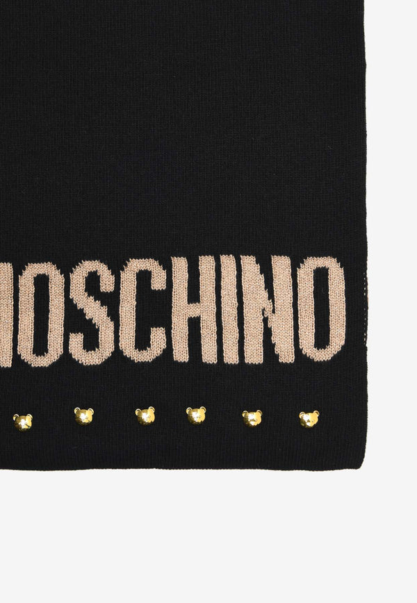 Moschino Logo Intarsia Knit Scarf 30782- M2961 BLACK GOLD