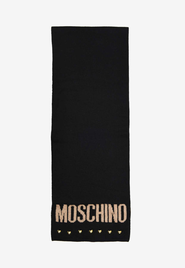 Moschino Logo Intarsia Knit Scarf 30782- M2961 BLACK GOLD