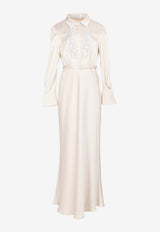 Self-Portrait Embellished Yoke Satin Maxi Dress Cream PF24-099X-CCREAM