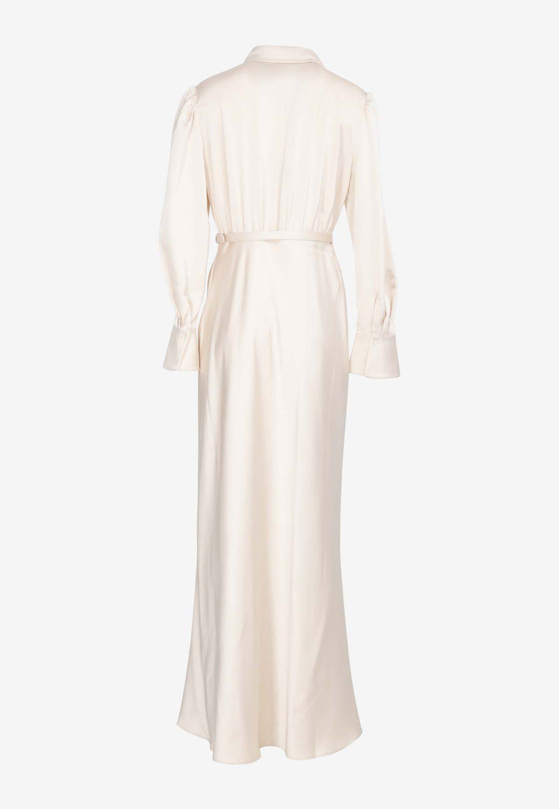 Self-Portrait Embellished Yoke Satin Maxi Dress Cream PF24-099X-CCREAM