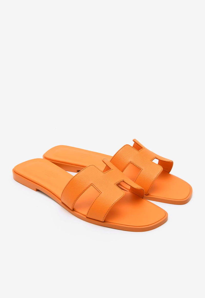 Hermès Oran H Cut-Out Sandals in Epsom Leather Orange Sunset