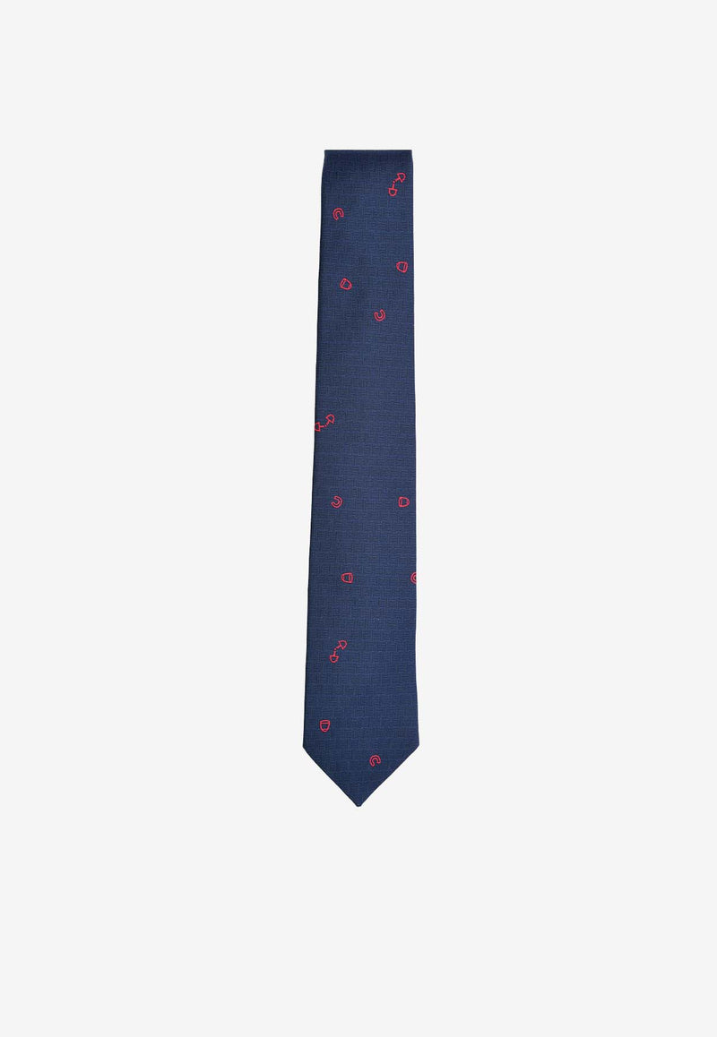 Hermès Pluie Equestre Silk Tie Marine