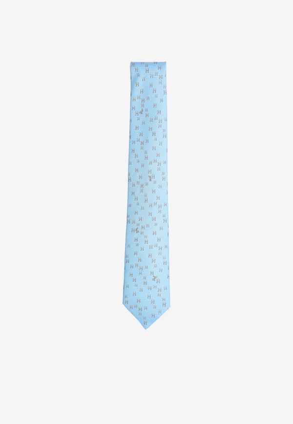 Hermès H Lapin Silk Twill Tie Ciel