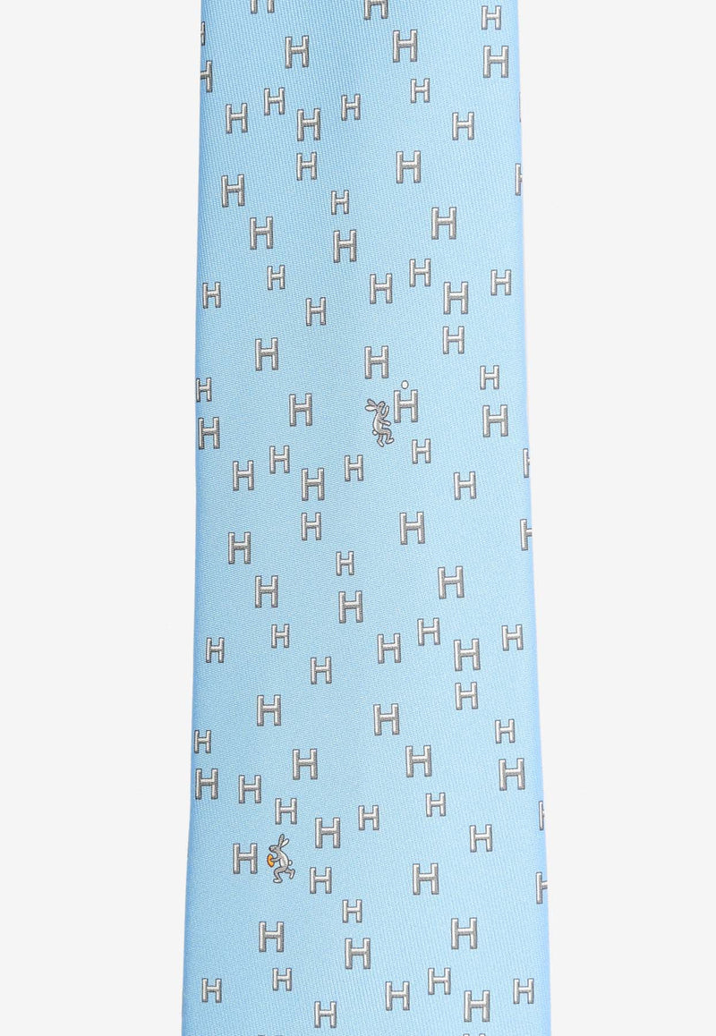 Hermès H Lapin Silk Twill Tie Ciel