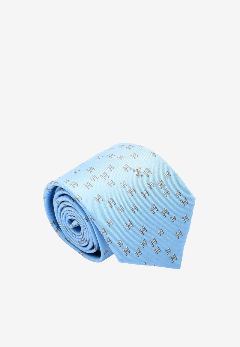 Hermès H Lapin Silk Twill Tie Ciel