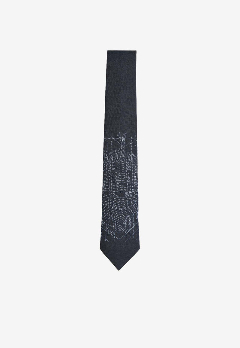 Hermès Pique Sellier Silk Tie Marine