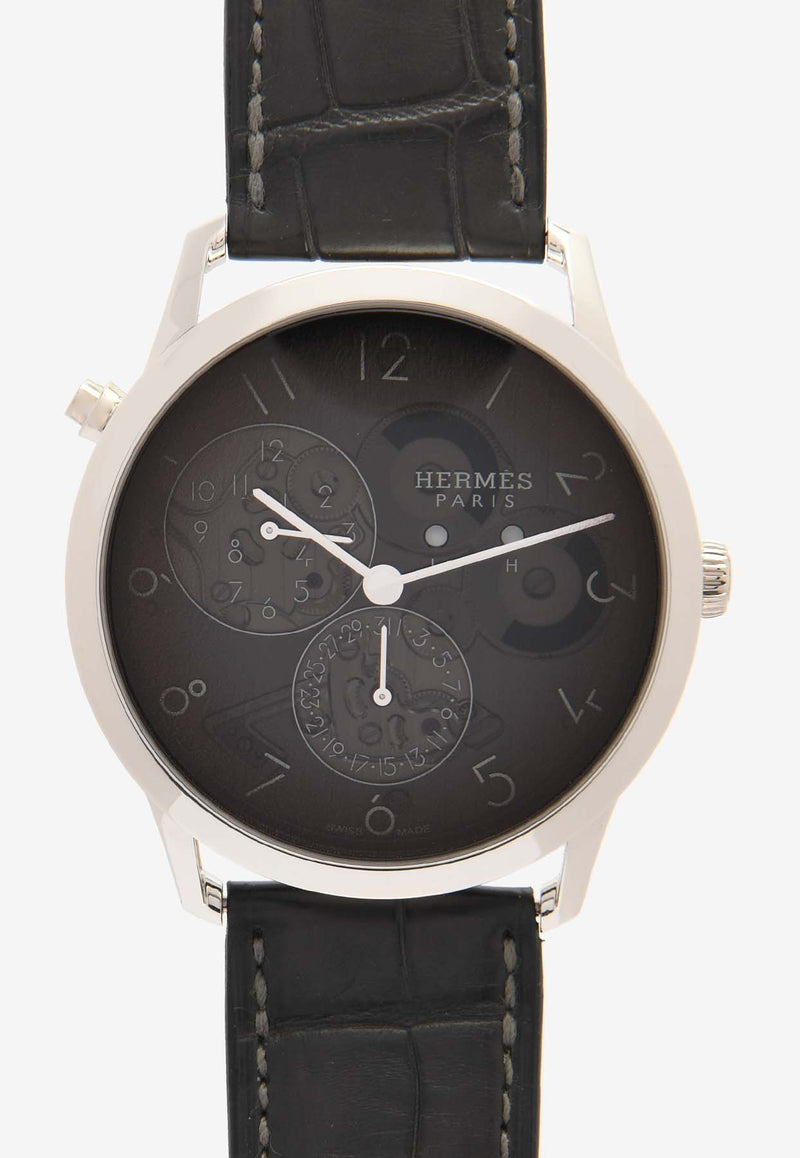 Hermès Slim d'Hermès 38mm Watch in Matte Alligator Single Tour Strap with Platinum Case