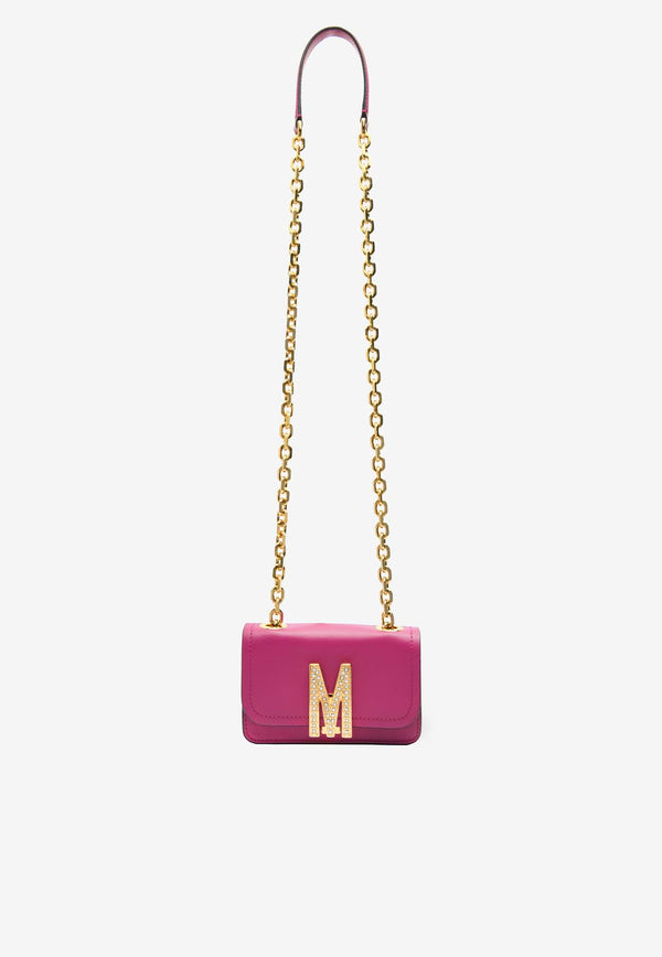 Moschino Mini M Logo Crossbody Bag in Calf Leather Violet A7523VIOLET