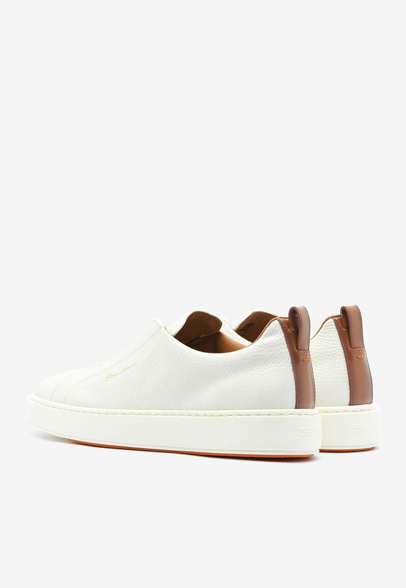 Santoni Victory Tumbled Leather Slip-On Sneakers  White MBCD21995BARTLLDI50WHITE