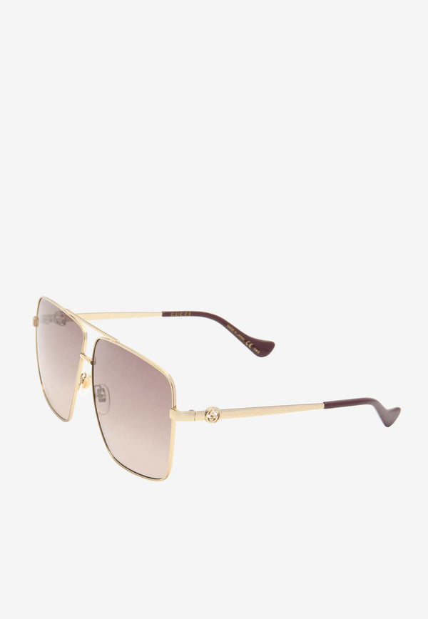 Gucci Oversized Navigator Sunglasses with Chain GG1087S-002BROWN MULTI