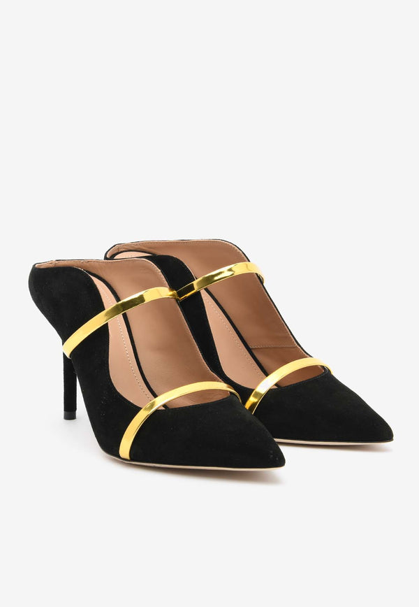 Malone Souliers Maureen 85 Suede Mules Black MAUREEN85-238BLACK GOLD