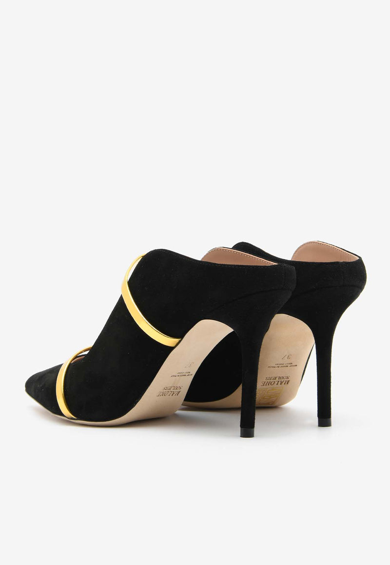 Malone Souliers Maureen 85 Suede Mules Black MAUREEN85-238BLACK GOLD