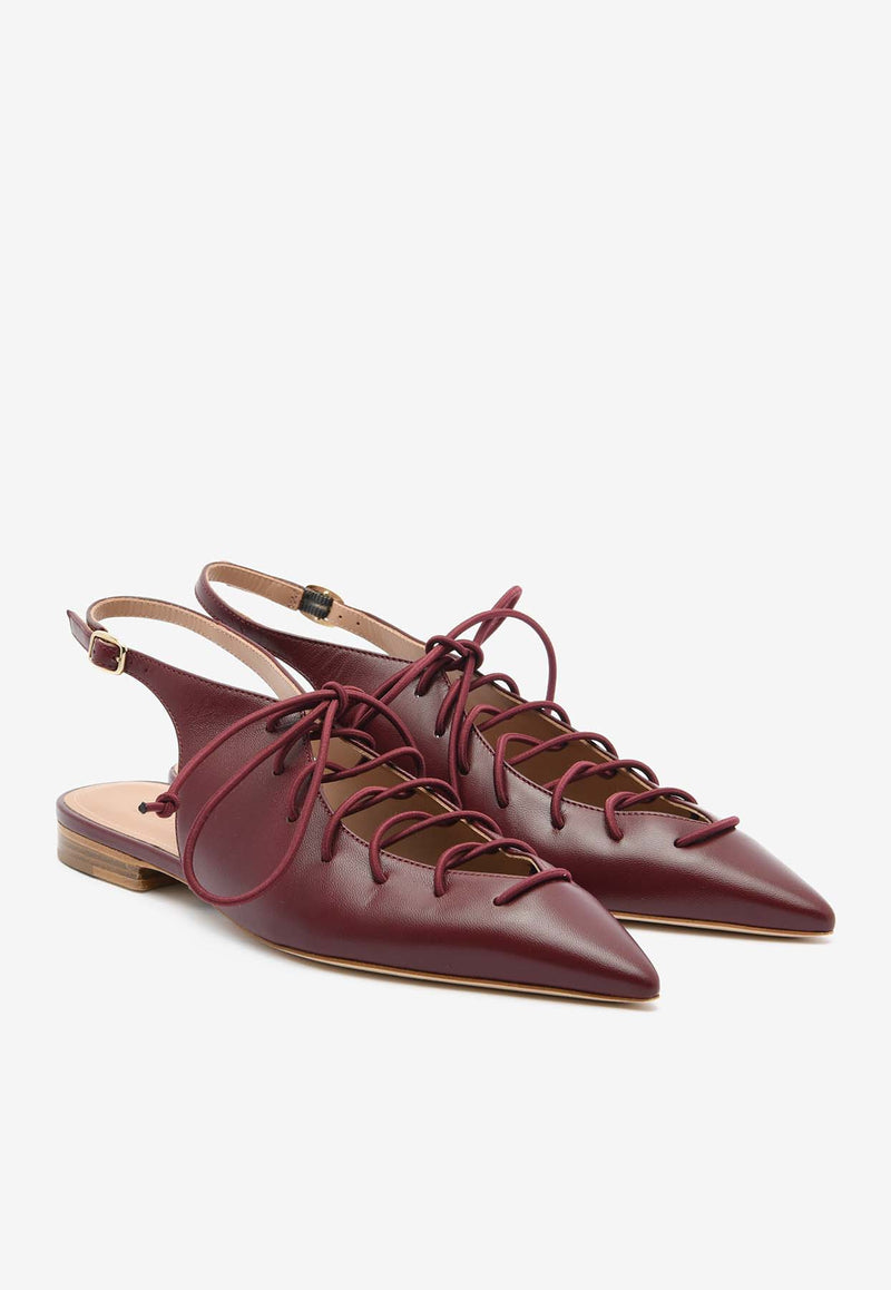 Malone Souliers Alia 10 Pointed Flats in Leather Bordeaux