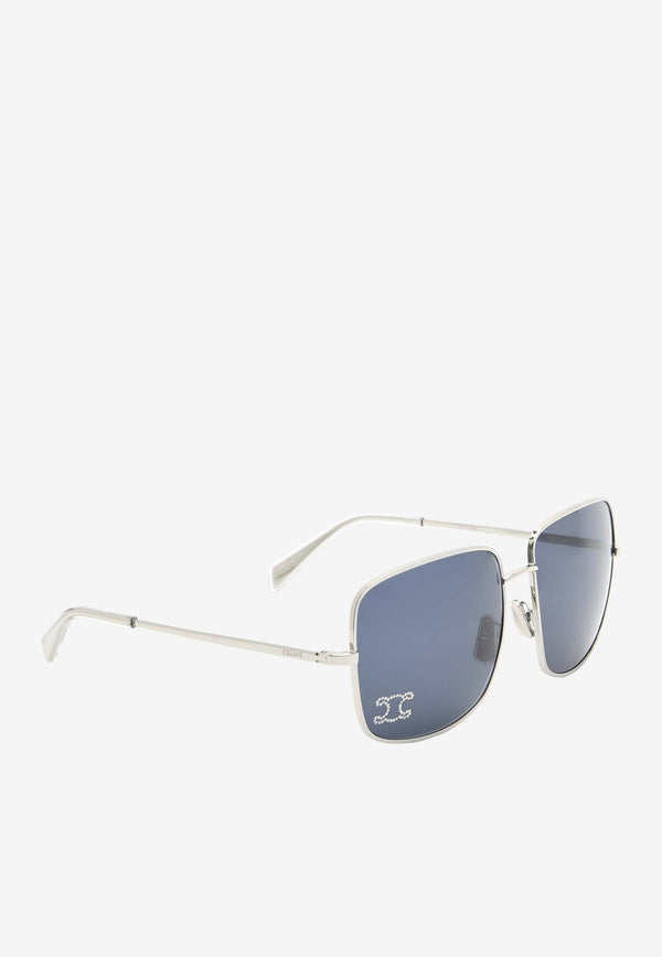 Celine Rhinestone Triomphe Oversized Square Sunglasses Gray CL40284USILVER