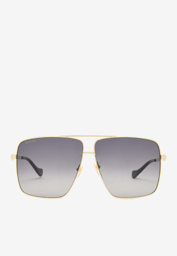 Gucci Oversized Navigator Sunglasses with Chain GG1087S-001GREY