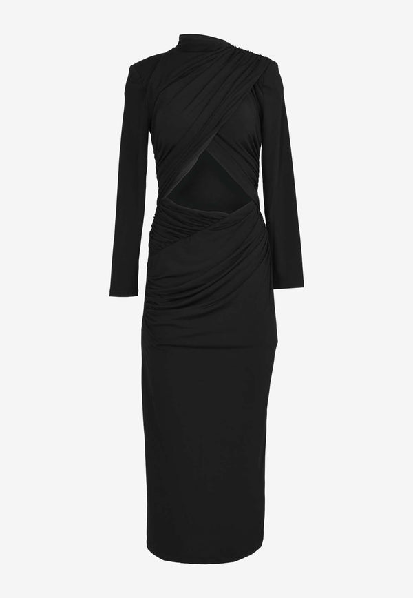 MISHA Emmeline Ruched Midi Dress Black MJ24DR049_REBLACK