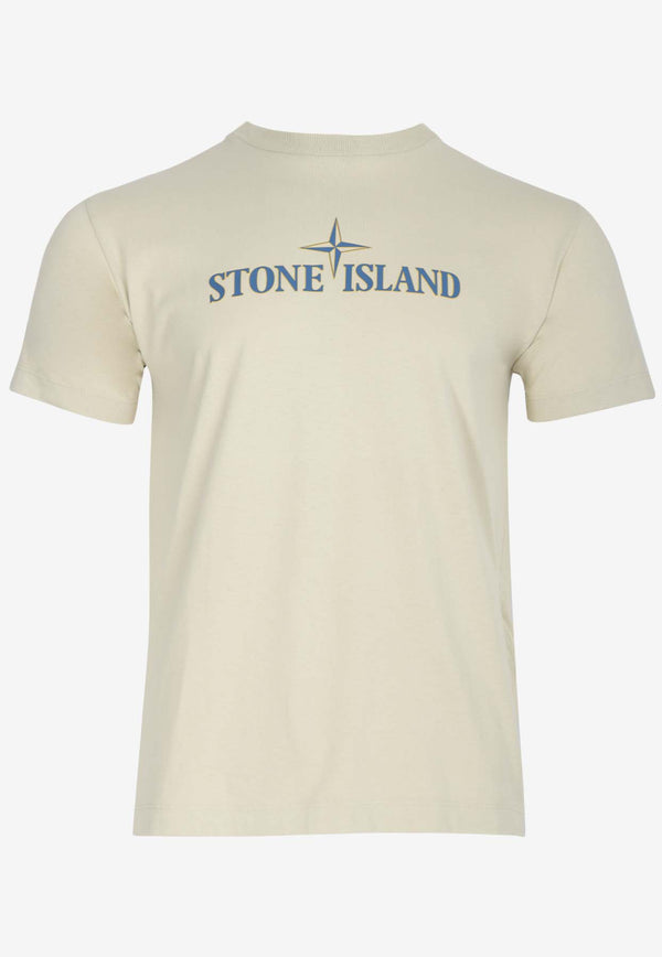 Stone Island Logo Print T-shirt Cream 81152NS 80CREAM