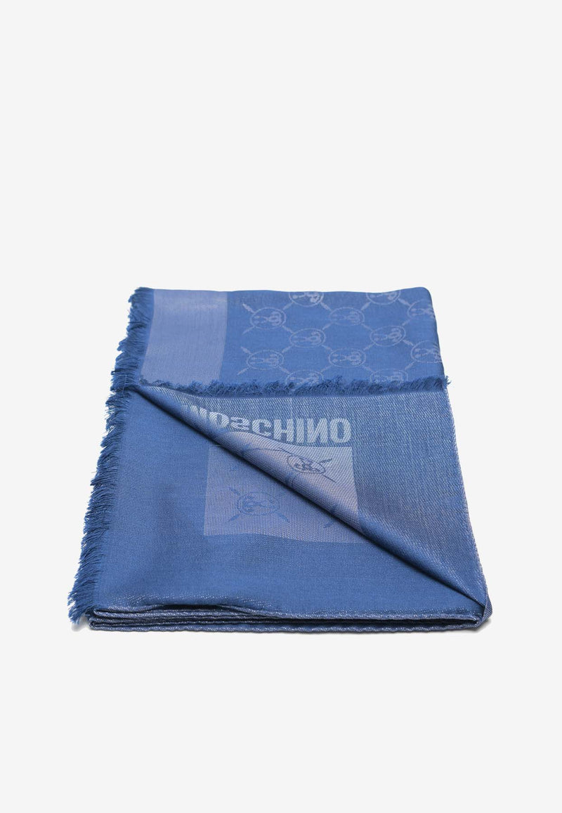 Moschino Logo Monogram Wool-Blend Scarf Blue 3234BLUE