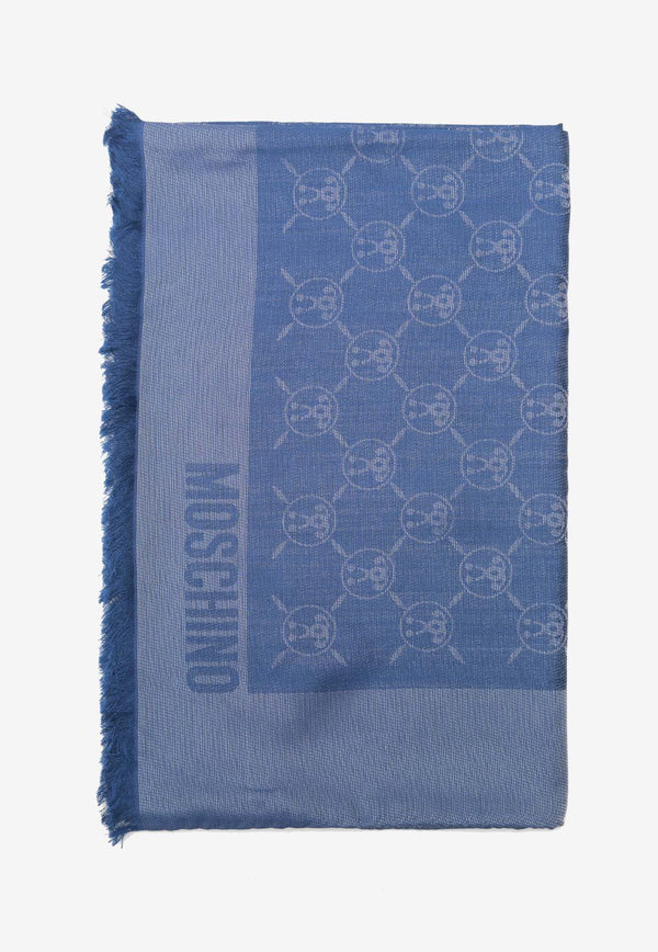 Moschino Logo Monogram Wool-Blend Scarf Blue 3234BLUE