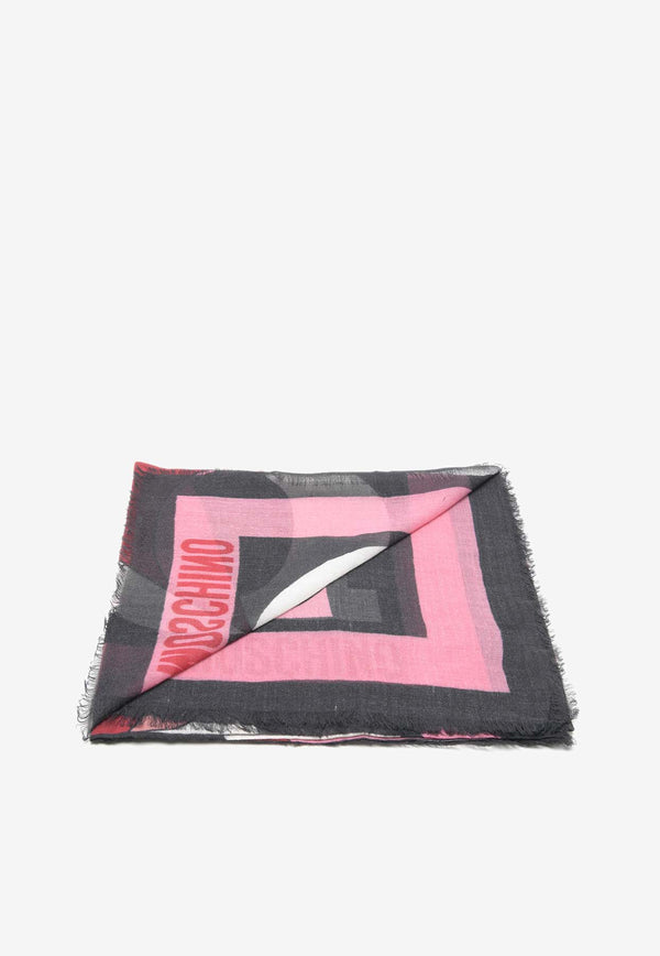 Moschino Printed Logo Wool Scarf Multicolor 3226PINK MULTI