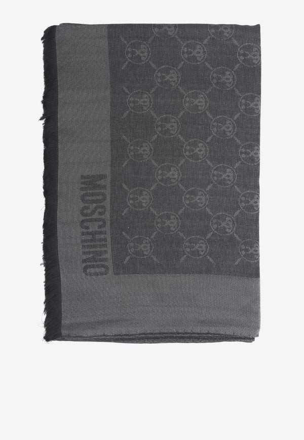 Moschino Logo Monogram Wool-Blend Scarf Black 3234BLACK