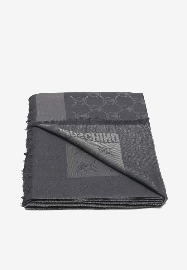 Moschino Logo Monogram Wool-Blend Scarf Black 3234BLACK