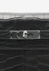 Kelly Depeches 25 Pouch in Black Matte Alligator with Monochrome Hardware