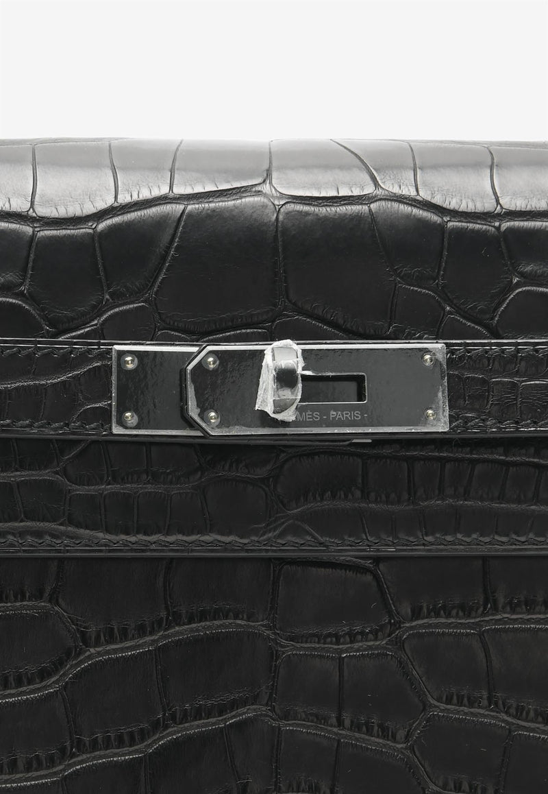 Kelly Depeches 25 Pouch in Black Matte Alligator with Monochrome Hardware