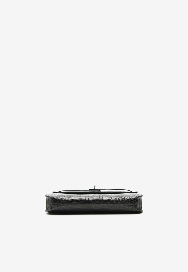 Kelly Depeches 25 Pouch in Black Matte Alligator with Monochrome Hardware