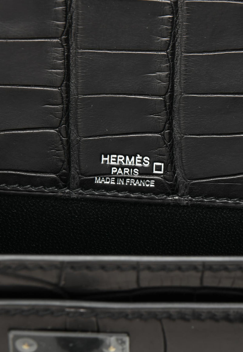 Kelly Depeches 25 Pouch in Black Matte Alligator with Monochrome Hardware