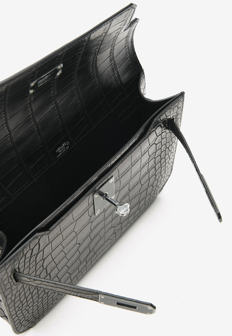 Kelly Depeches 25 Pouch in Black Matte Alligator with Monochrome Hardware