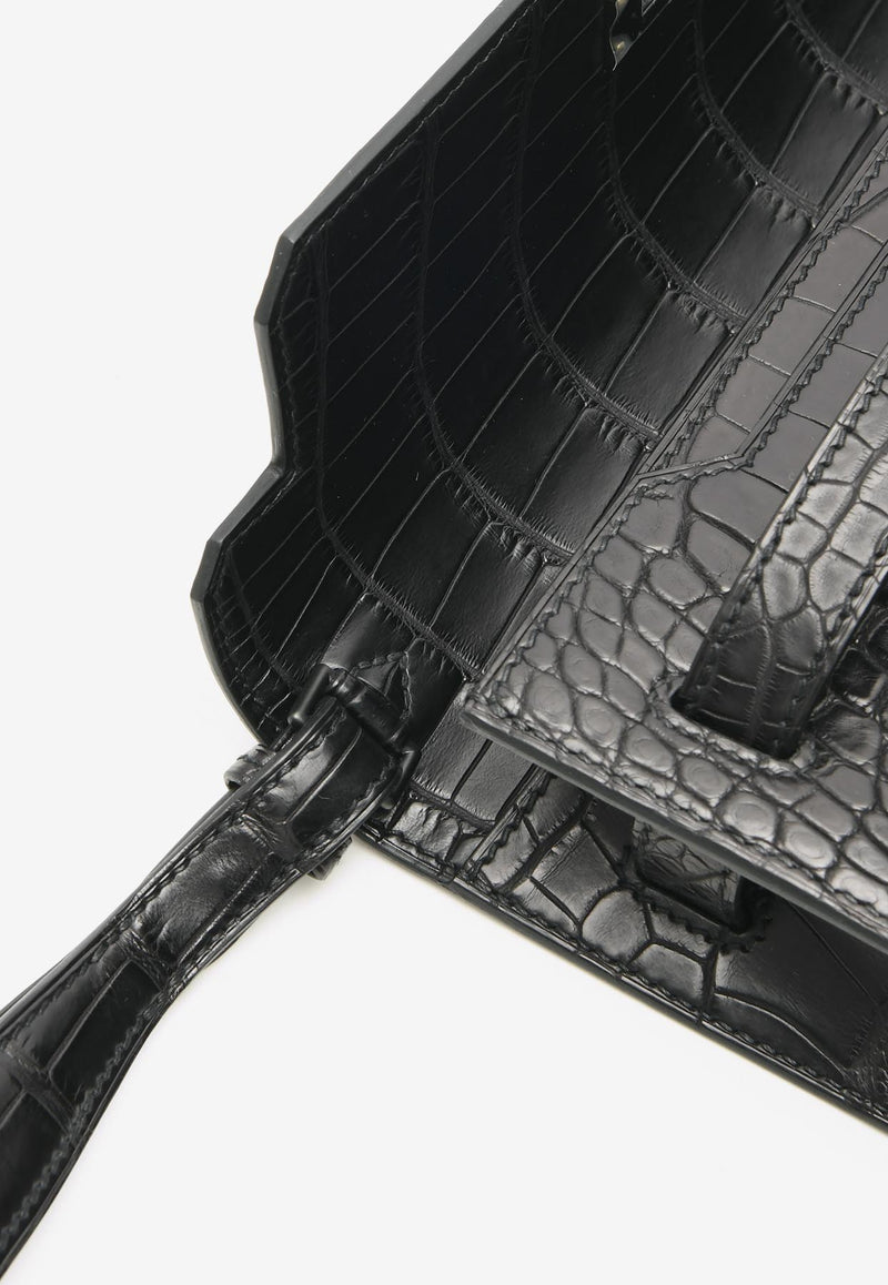 Kelly Depeches 25 Pouch in Black Matte Alligator with Monochrome Hardware