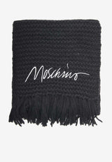 Moschino Logo Embroidered Wool-Blend Scarf Black 30817BLACK/WHITE