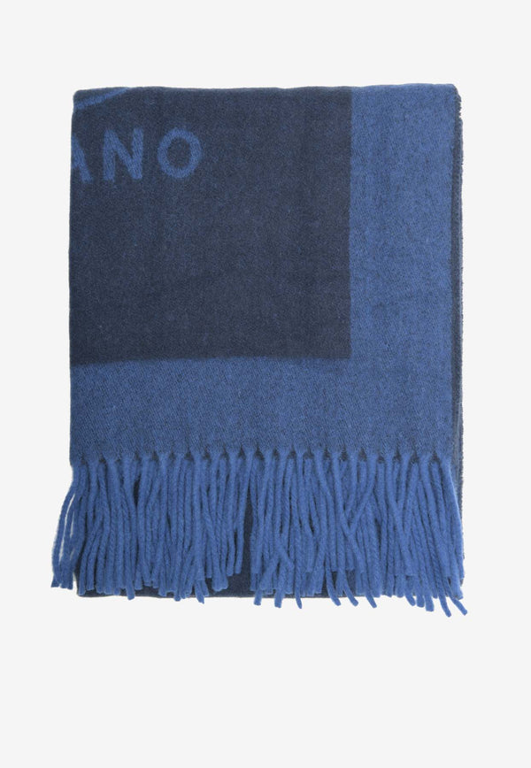 Moschino Double Question Mark Logo Wool Scarf Blue 30672NAVY