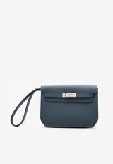 Kelly Depeches 25 Pouch in Bleu Abysse Epsom with Palladium Hardware