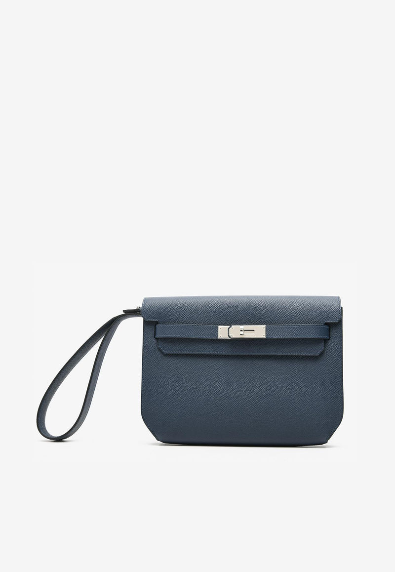 Kelly Depeches 25 Pouch in Bleu Abysse Epsom with Palladium Hardware