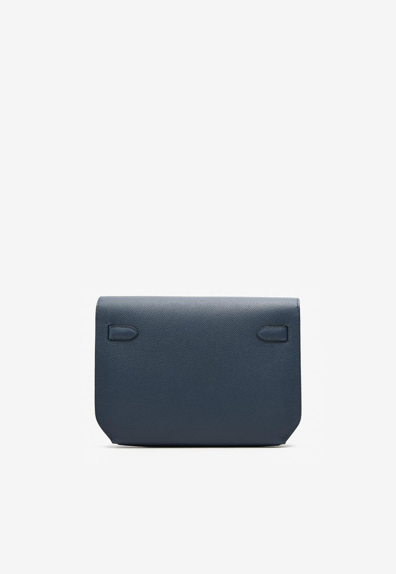 Kelly Depeches 25 Pouch in Bleu Abysse Epsom with Palladium Hardware
