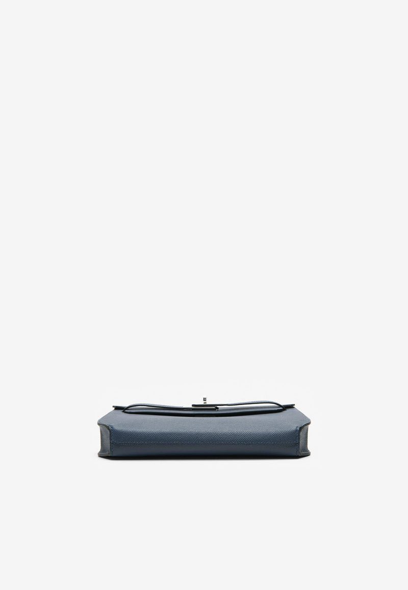 Kelly Depeches 25 Pouch in Bleu Abysse Epsom with Palladium Hardware