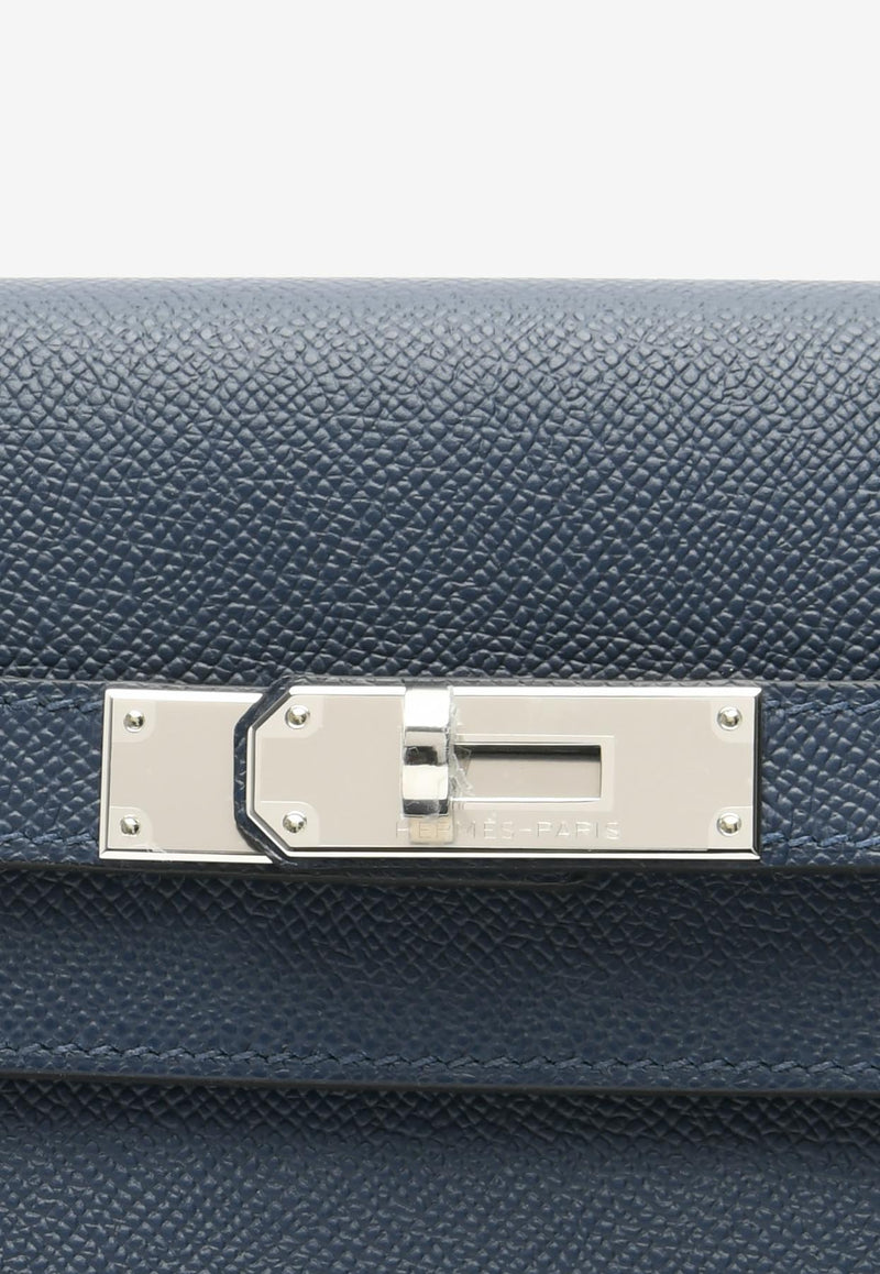 Kelly Depeches 25 Pouch in Bleu Abysse Epsom with Palladium Hardware