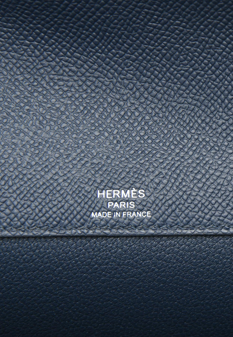 Kelly Depeches 25 Pouch in Bleu Abysse Epsom with Palladium Hardware