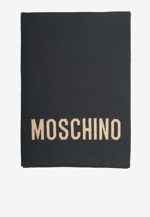 Moschino Logo Intarsia Knitted Scarf Black 30718BLACK