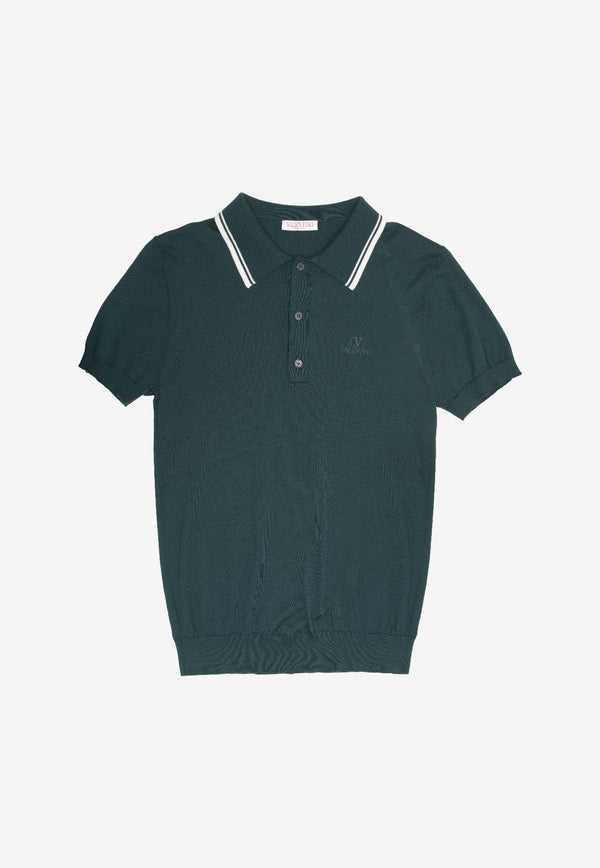 Valentino Fine Knit Wool Polo T-shirt Green 1V3KP01N8Q4GREEN
