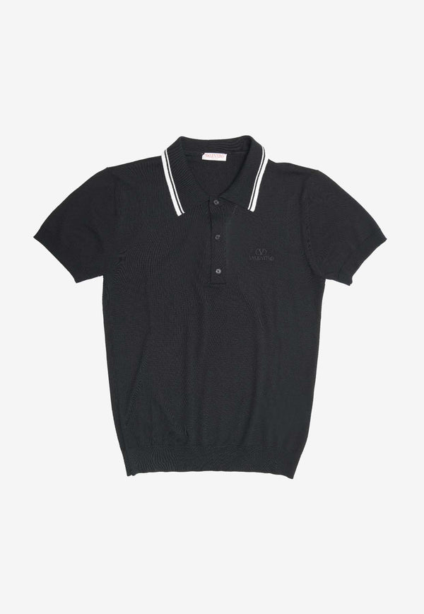 Valentino Fine Knit Wool Polo T-shirt Black 1V3KP01N8Q4BLACK