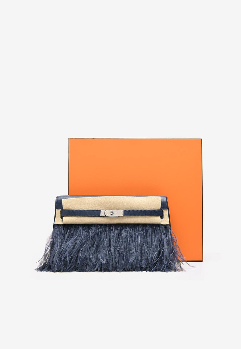 Kelly Elan Folie in Bleu Saphir Chevre Chamkila and Ostrich Feathers with Palladiun Hardware