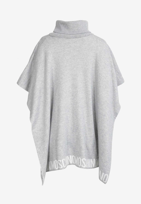 Moschino Logo Intarsia Turtleneck Poncho Gray 30807GREY